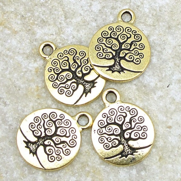 Tree of Life Charms Gold Charms TierraCast Bodhi Tree Yoga Charms for Mindfulness Jewelry Meditation Zen Woodland Nature Charms  (P784)