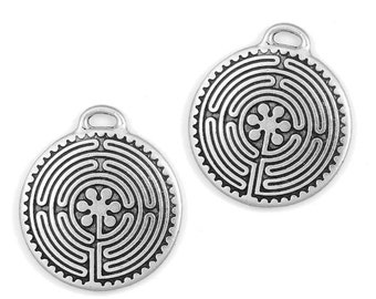 Labyrinth Pendants - Antique Silver Pendants - Chartres Cathedral Labyrinth Design - TierraCast Pewter Silver Metal Beads Charms (P866)