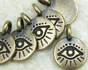 Evil Eye Charm Antique Brass Charms for Jewelry Making - TierraCast You Collection 1/2" Mini Pendant - Brass Pendant Bronze Charms (P1483)