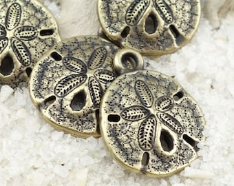 Antique Brass Charms Sand Dollar Charms TierraCast Brass Oxide Bronze Charms Sanddollar Pendants Beach Charms Summer Ocean Sea Charm (P1294)