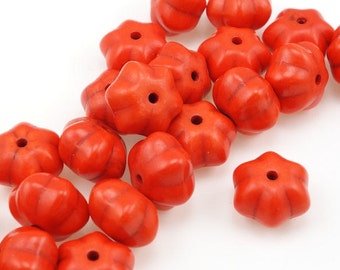 24 Orange Pumpkin Beads 12mm x 8mm Dyed Ceramic Beads - Halloween Autumn Fall Beads Harvest Thanksgiving Beads Pumpkin Orange Beads for Fall