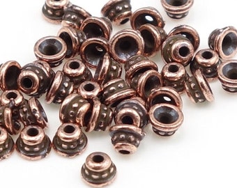 50 Small 4mm Copper Bead Caps TierraCast 4mm Beaded Beadcaps Antique Copper Beadcaps for Small Tiny Beads Tierra Cast Pewter (PC71)