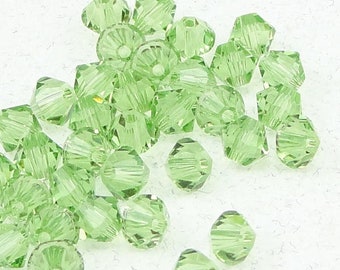 48 PERIDOT GREEN 4mm Swarovski Bicone Beads - Light Green Beads - Article 5328 4mm Bicones