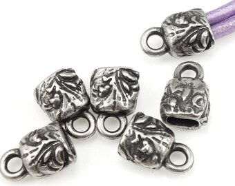 Silver Cord Crimps TierraCast Jardin Crimp End Caps for Leather Jewelry Cord End Findings Dark Antique Silver Floral Motif Supplies (P1449)