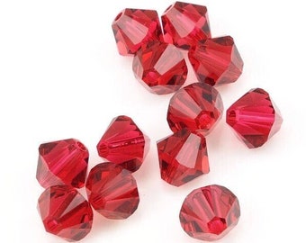 12 SCARLET 6mm Bicone Beads by Swarovski - Xilion Swarovski Beads Faceted Crystal Beads - Wine Red Beads Vermilion Maroon Crimson Red