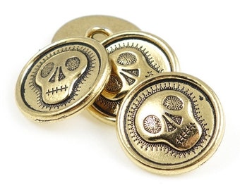 TierraCast SKULLY BUTTON Antique Gold Button Findings Skull Button Clasp for Leather Bracelets Day of the Dead Dia de los Muertos (PF801)