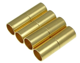 4 Gold Plated Magnetic Clasp Sets - Bright Gold Cord End Caps for Leather Jewelry - Kumihimo Findings Supplies (KH49)