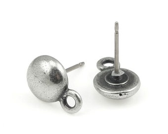 Dark Antique Silver Post Earring Findings TierraCast 8mm Dome ANTIQUE PEWTER Earring Post Stud Ear Findings Silver Findings (P1398)