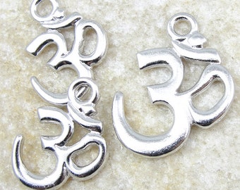 TierraCast Om Drop Pendant and Charm Set - Bright Rhodium Silver Charms - Aum Yoga Charms Mix