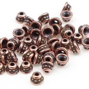 50 Small 4mm Copper Bead Caps TierraCast 4mm Beaded Beadcaps Antique Copper Beadcaps for Small Tiny Beads Tierra Cast Pewter (PC71)