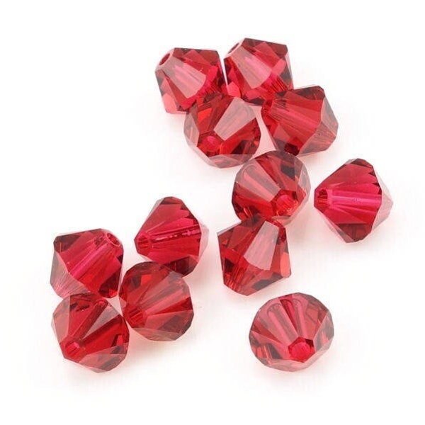12 SCARLET 6mm Bicone Beads by Swarovski - Xilion Swarovski Beads Faceted Crystal Beads - Wine Red Beads Vermilion Maroon Crimson Red