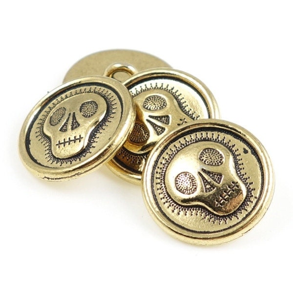 TierraCast SKULLY BUTTON Antique Gold Button Findings Skull Button Clasp for Leather Bracelets Day of the Dead Dia de los Muertos (PF801)