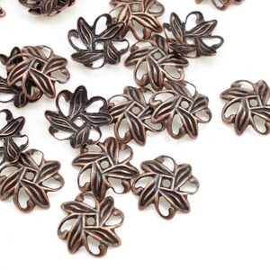 36 or more 10mm Antique Copper Bead Caps Aged Solid Copper Beadcaps Flat Filigree Petal Shape Copper Beads FSAC53 image 2