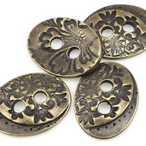 Antique Brass Button Findings Floral Buttons TierraCast Jardin Button Clasp Findings for Leather Jewelry Brass Oxide Etched Flower P1448 image 1