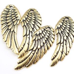 Left Angel Wing Pendants Gold Pendants TierraCast Antique Gold Wing Charms Bird Wing Feather Gold Charms for Jewelry Making Awareness (P978)