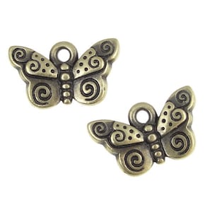 Butterfly Charms Brass Charms TierraCast Antique Brass Oxide Spiral Butterfly Drops Antique Bronze Charms Spring Summer Insect Bug  (P1096)