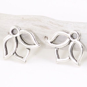 Small Silver Lotus Charms TierraCast Open Lotus Silver Charm for Meditation Jewelry - Yoga Charm Zen Flower - 6 or more pieces P2485