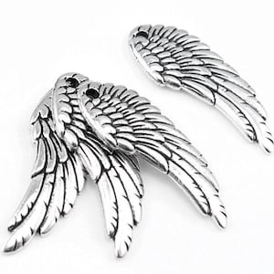 Antique Silver Wing Pendants 1 28mm Tall TierraCast Wing Charms Silver Left Angel Wing Jewelry Making Craft Supplies P977 image 1