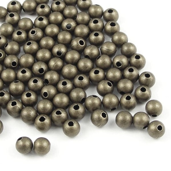 50 Brass Beads - 4mm Round Beads - Antique Brass Ball Beads - Aged Solid Brass - Antique Bronze Color Metal Beads (FSAB9)