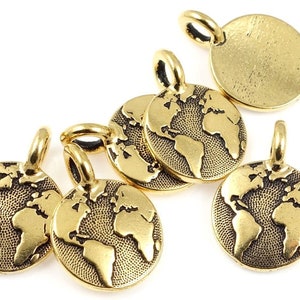 Antique Gold Charms Gold Earth Charm Tiny World Charm Globe Earth Pendant TierraCast You Collection Mini Pendant Small Charm P1247 image 1