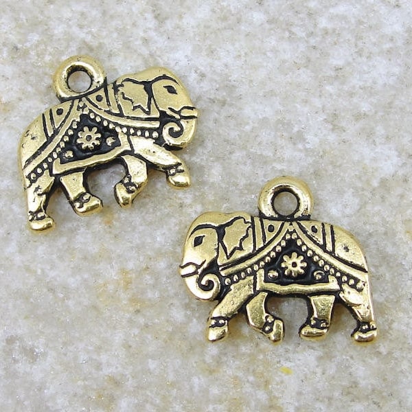 Gold Elephant Charms - TierraCast GITA DROP - 14mm x 12mm Antique Gold Charm (P900)