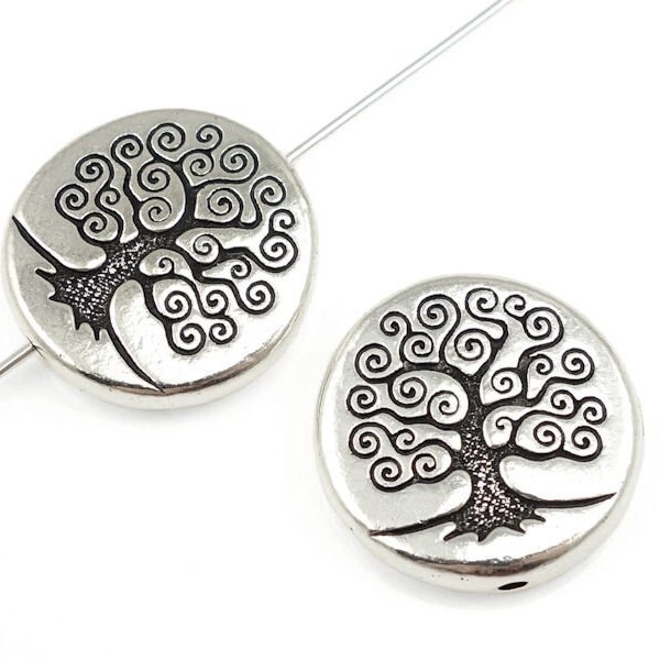 Antique Silver Tree of Life Beads - TierraCast Puffed Tree Silver Beads for Nature Jewelry or Yoga Meditation Jewelry - 2 or more (P2482)