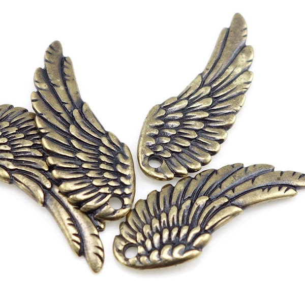 Large Wing Pendant Brass Oxide Antique Brass Pendant TierraCast Left Angel Wing Charm Bronze Pendant Bronze Charms Brass Charms  (P981)