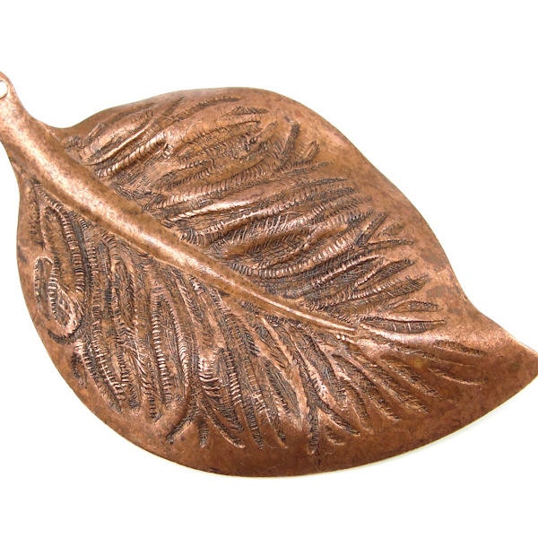 Vintaj MISSION LEAF Artisan Copper Pendant - 54mm Antique Copper Leaf Pendant Aged Solid Copper Woodland Bohemian Boho Charm Autumn CP0004