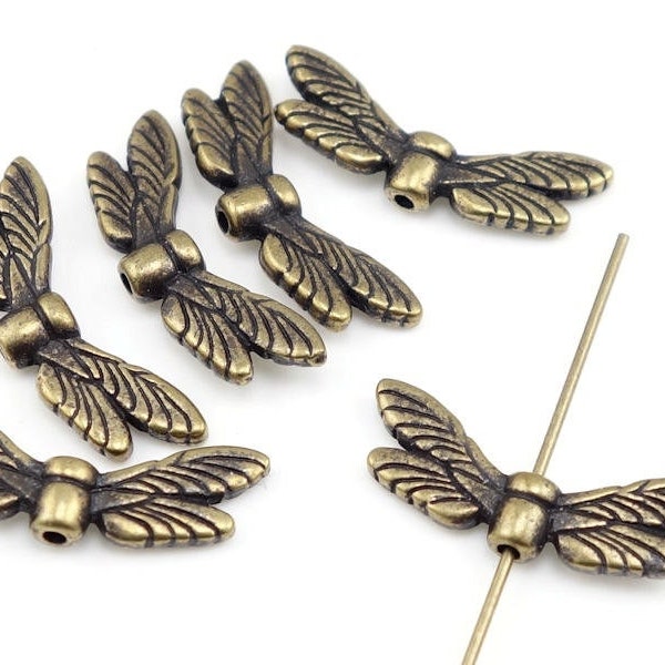 Dragonfly Wing Beads - Antique Brass Beads - Bronze Brass Oxide TierraCast Wings Vintage Style Bronze (PA20)