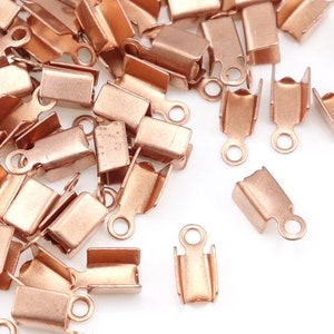 72 Copper Cord Crimp Ends Solid Copper Cord Ends Raw Bright Copper Findings - Leather Jewelry Findings - Fold Over Cord End (FSC1)