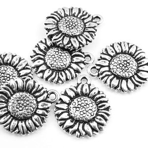 Sunflower Charms Silver Charms TierraCast Sun Flower Drop Antique Silver Flower Charms for Summer Jewelry Bohemian Charms Woodland (P171)