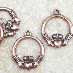 Antique Copper Pendant - Celtic Claddagh Pendant - TierraCast Pewter Celtic Pendant - Yoga Charms Heart & Hand Friendship Loyalty Love P2011