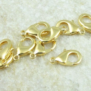 15mm Gold Lobster Clasps TierraCast Bright Gold Plated Lobster Claws Gold Findings for Necklaces and Bracelets Closure Hook PH53 image 1