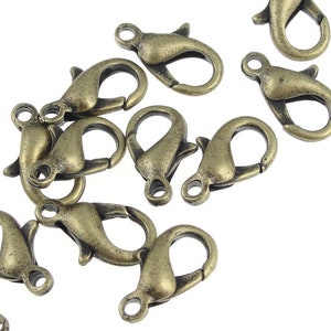 12 Antique Brass Lobster Clasps - 12mm Lobster Claw Clasp Findings for Necklaces and Bracelets - Bronze Clasp for Jewelry Making  (FSAB86)