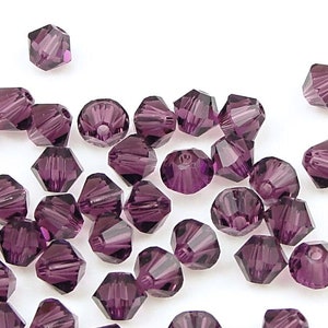 48 AMETHYST 4mm Xilion Bicones 5301 5328 Swarovski Crystal Beads - Amethyst Purple Dark Purple Beads
