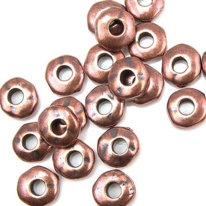 20 Large Hole Beads 7mm Nugget Heishi Antique Copper Beads Heishi Spacer Beads TierraCast Leather Finding Collection Passion Fashion (PS393)