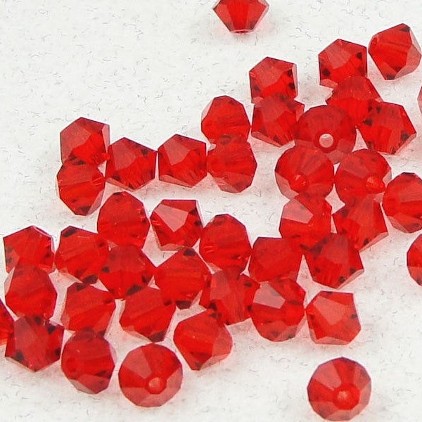 48 LIGHT SIAM 4mm Bicone Beads - Candy Apple Bright Red Beads - Christmas Red Swarovski Beads - Article 5301 5328 4mm Crystal Beads