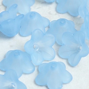 18 BABY BLUE Lucite Flower Bead 7mm x 13mm Trumpet Flower Beads Frosted Lucite Flower Light Sapphire Blue Flower Beads image 1