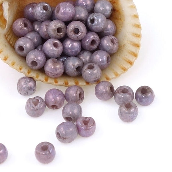 100 Radiant Orchid Beads - 3mm Beads - Tiny Small Little Czech Glass Druks - LUSTER OPAQUE AMETHYST - Lavender Plum Lilac Beads