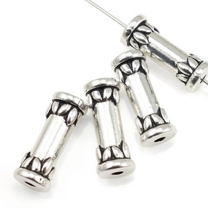 Antique Silver Beads Tube Beads TierraCast Lotus Tube Cylinder Jewelry Beads for Yoga Jewelry Meditation Jewelry Spiritual (P2455)