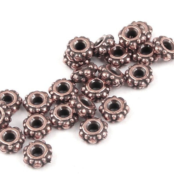 4mm Copper Beads - Antique Copper Bali Beads - TierraCast SMALL TURKISH Heishi Spacer Beads - Dark Copper Metal Beads (PS110)