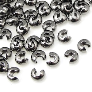 144 Crimp Covers 3mm Gunmetal Crimp Covers Gun Metal Crimp Cover Findings Gunmetal Findings FB11 image 1