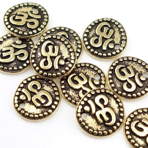 Small Om Charms Gold Charms 11mm Antique Gold Om Coin Charm TierraCast Yoga Charms Mindfulness Meditation Zen Buddhism Buddhist P362 image 1