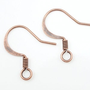 144 Antique Copper Earring Wires Copper Ear Findings Aged Solid Copper Fishhook Fish Hook Coil Accent Earring Hooks French Hooks FSAC41 image 1