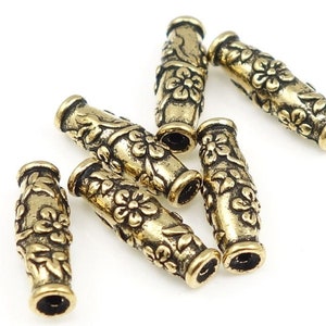 Antique Gold Beads Gold Flower Barrel Beads TierraCast Wildrose Tube Beads for Summer Spring Flower Jewelry Beads for Jewelry Making P146 image 1