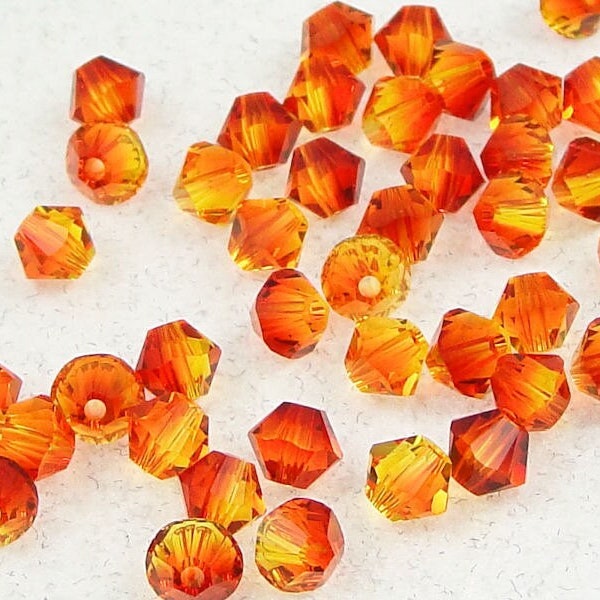 48 FIREOPAL 4mm Bicone Beads - Fire Opal Orange Multitone Swarovski Beads - Article 5328 4mm Crystal Beads