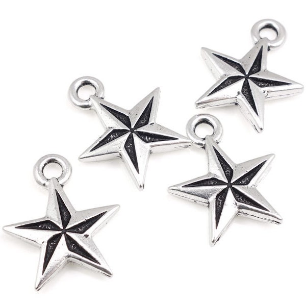 Nautical Star Charms Silver Charms TierraCast Tattoo Charms Sailor Sailing Antique Silver Jewelry Charms   (P797)