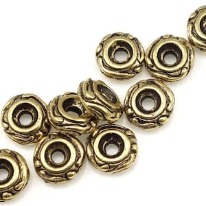 Antique Gold Beads TierraCast WOODLAND Beads Gold Beads for Bohemian Jewelry Nature Organic Beads Donut Rondelle Spacers (P308)