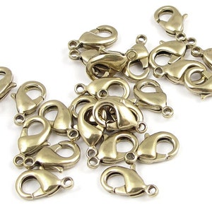 12mm Brass Lobster Clasp Findings Lobster Claws Light Antique Brass Solid Brass Findings Jewelry Findings Brass Clasps (FSBR15)