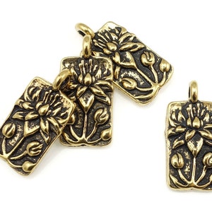 Antique Gold Charms Floating Lotus Flower Pendant TierraCast Charms Gold Flower Yoga Charms for Mindfulness Jewelry Meditation P166 P166 image 1